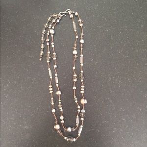 Swarovski crystal & fresh pearl necklace on silk.